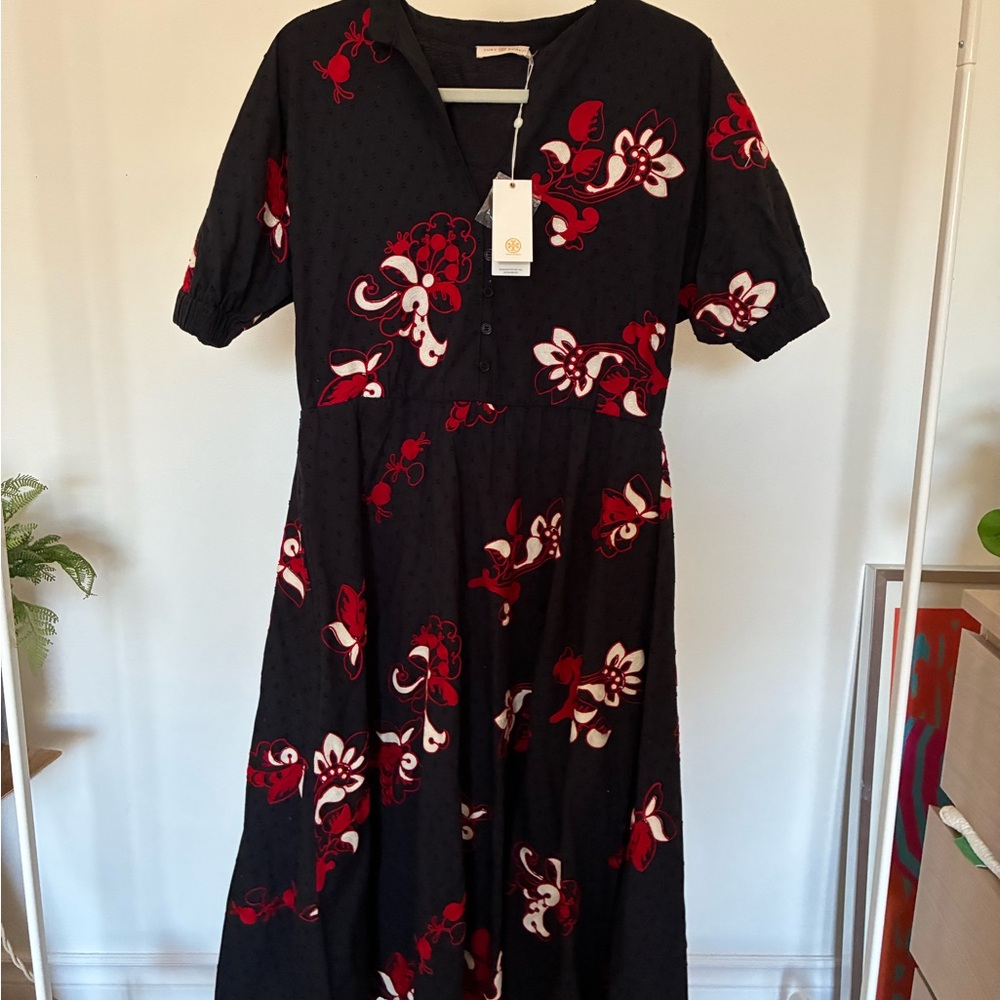 Floral Black and Red Dress